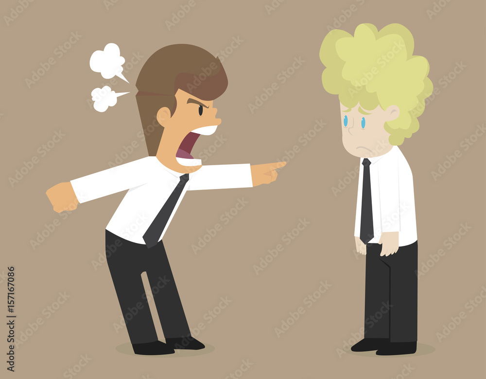 Obraz premium businessman angry co workers, yell friends no teamwork