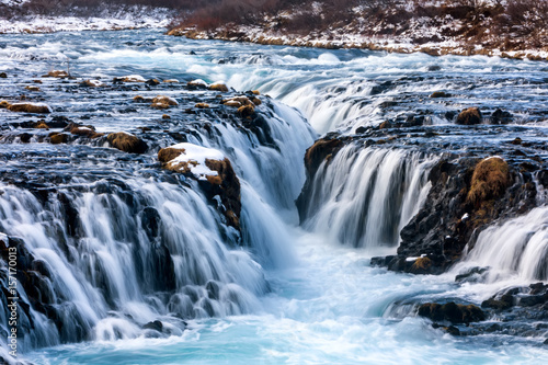 beautiful Bruarfoss waterfall with turquoise water