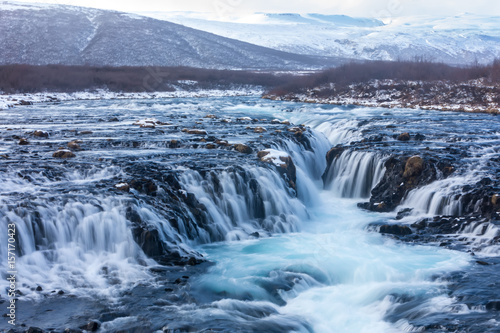 beautiful Bruarfoss waterfall with turquoise water