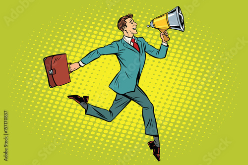 elegant businessman with megaphone