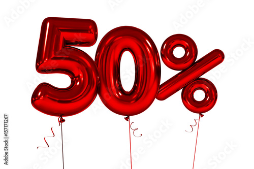 50 Inflatable figures with percent red. 3d render