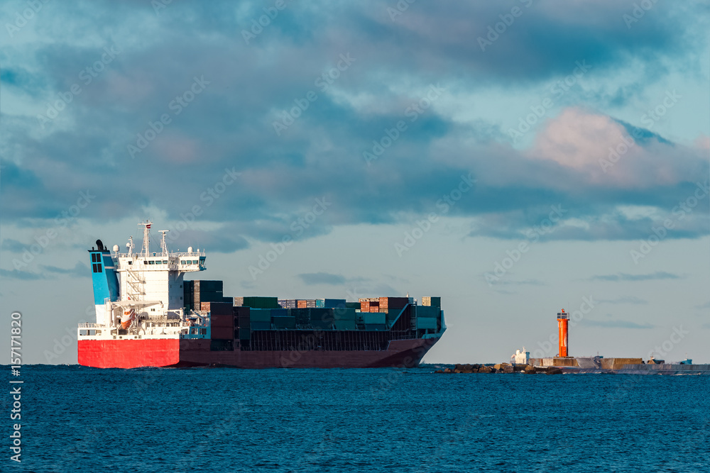 Red container ship