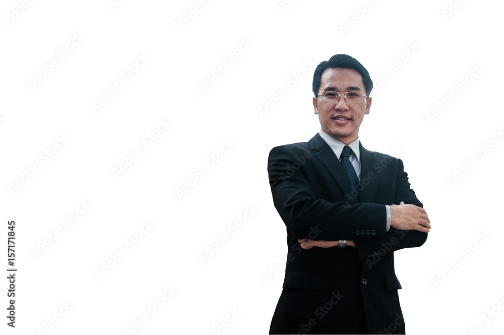 Confidence middle Asian business man standing arms crossed isolated with clipping path. Confidence middle Asian business man standing arms crossed isolated with clipping path.