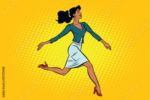 Beautiful businesswoman elegantly runs
