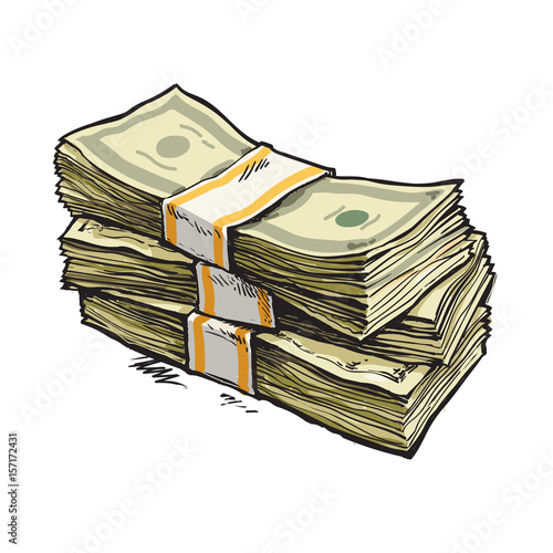 Stack of dollars in sketch style.