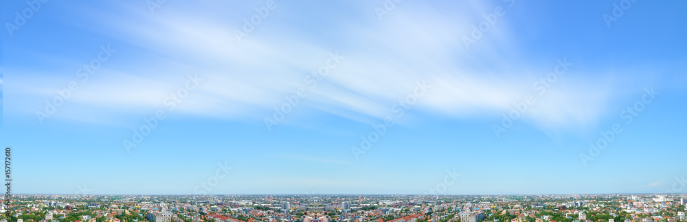 Bangkok Panorama cityscape view with blue sky and running clouds.