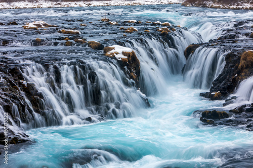 beautiful Bruarfoss waterfall with turquoise water