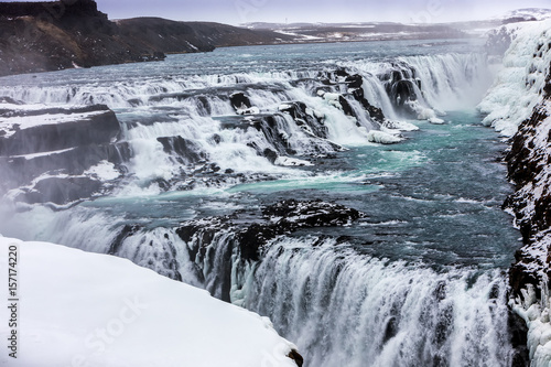Famous Gullfoss is one of the most beautiful waterfalls on the Iceland