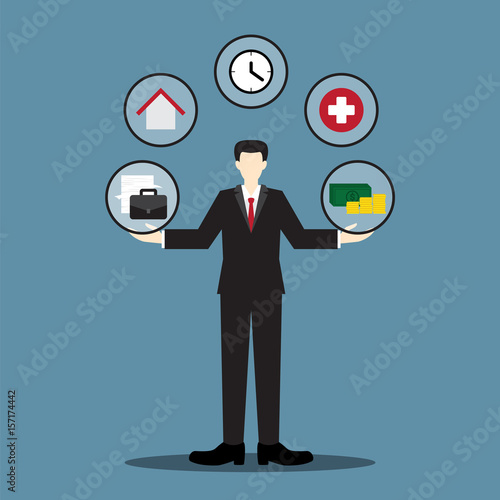 businessman balance life concept, vector illustration