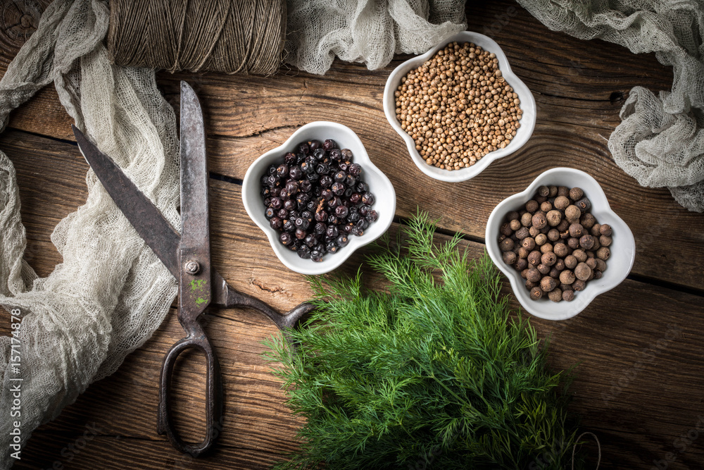 Grain of the herbs in the little bowl. Grain of the herbs in the little bowl.