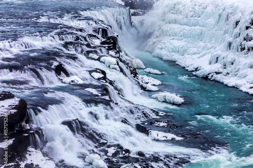 Famous Gullfoss is one of the most beautiful waterfalls on the Iceland