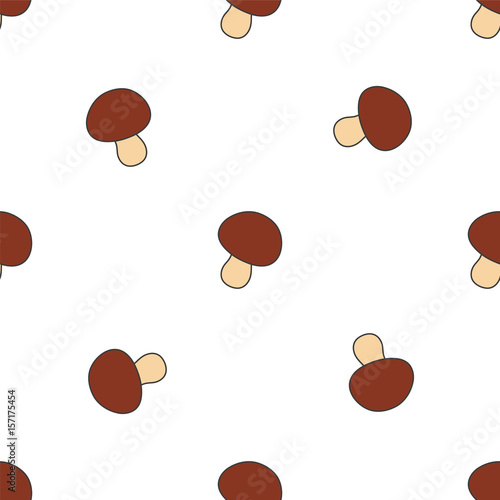 Mushroom hand drawn on white background. Hand drawn seamless orn