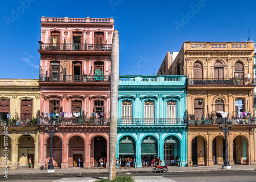 Colorful buildings in old Havana downtown Street - Havana, Cuba © diegograndi