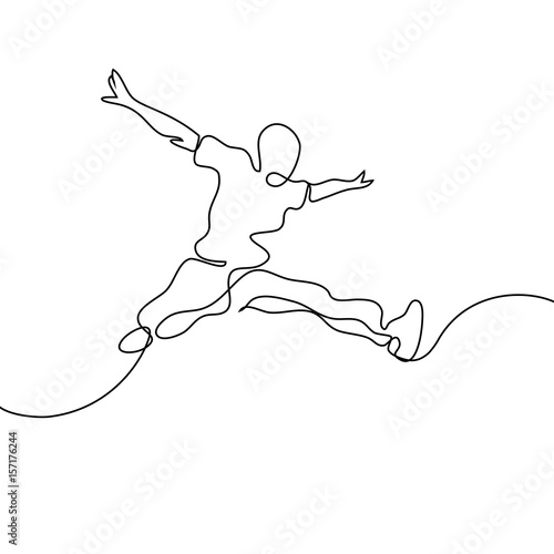 Continuous line drawing. Happy jumping man on white background. Vector illustration.