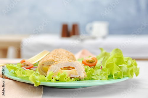 Delicious Cordon Bleu chicken on plate