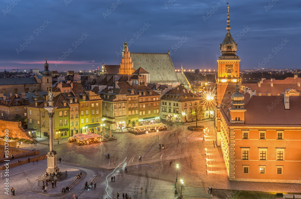 Obraz premium Warsaw, Poland, panorama of old city with royal castle and st John cathedral