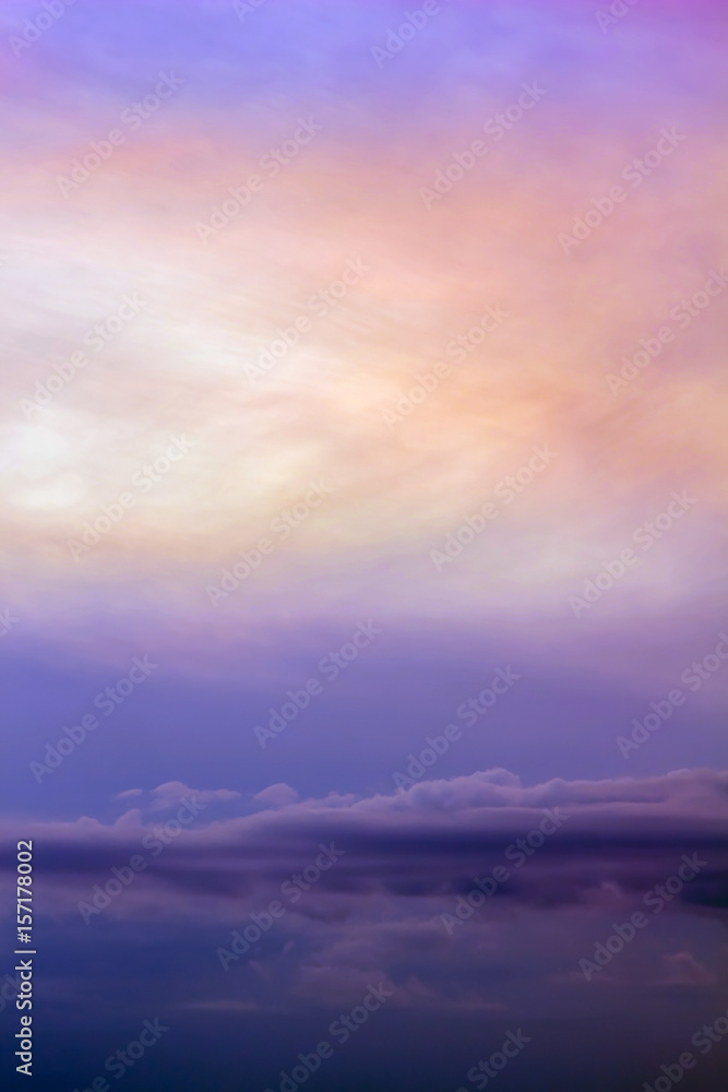 Sunset, purple and multicolored sky, cloudscape background.