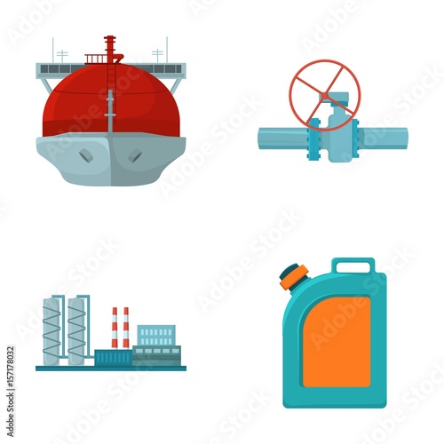 Tanker, pipe stop, oil refinery, canister with gasoline. Oil industry set collection icons in cartoon style vector symbol stock illustration web.
