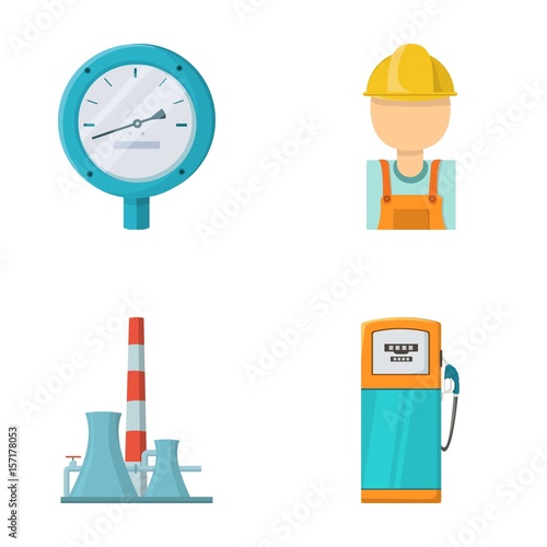 Manometer, worker oilman, fuel refueling, oil factory. Oil industry set collection icons in cartoon style vector symbol stock illustration web.
