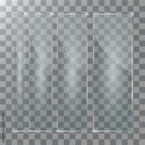 Vector modern transparent glass plates set on sample background. 