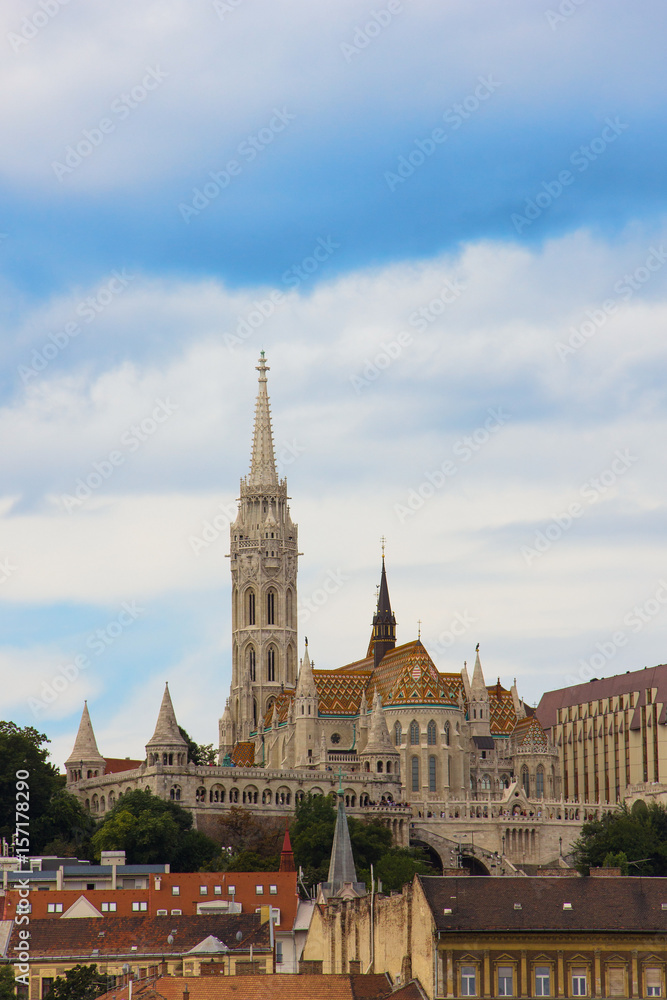 View on the Matthias Church and the Buda side of Budapest, Hungary
