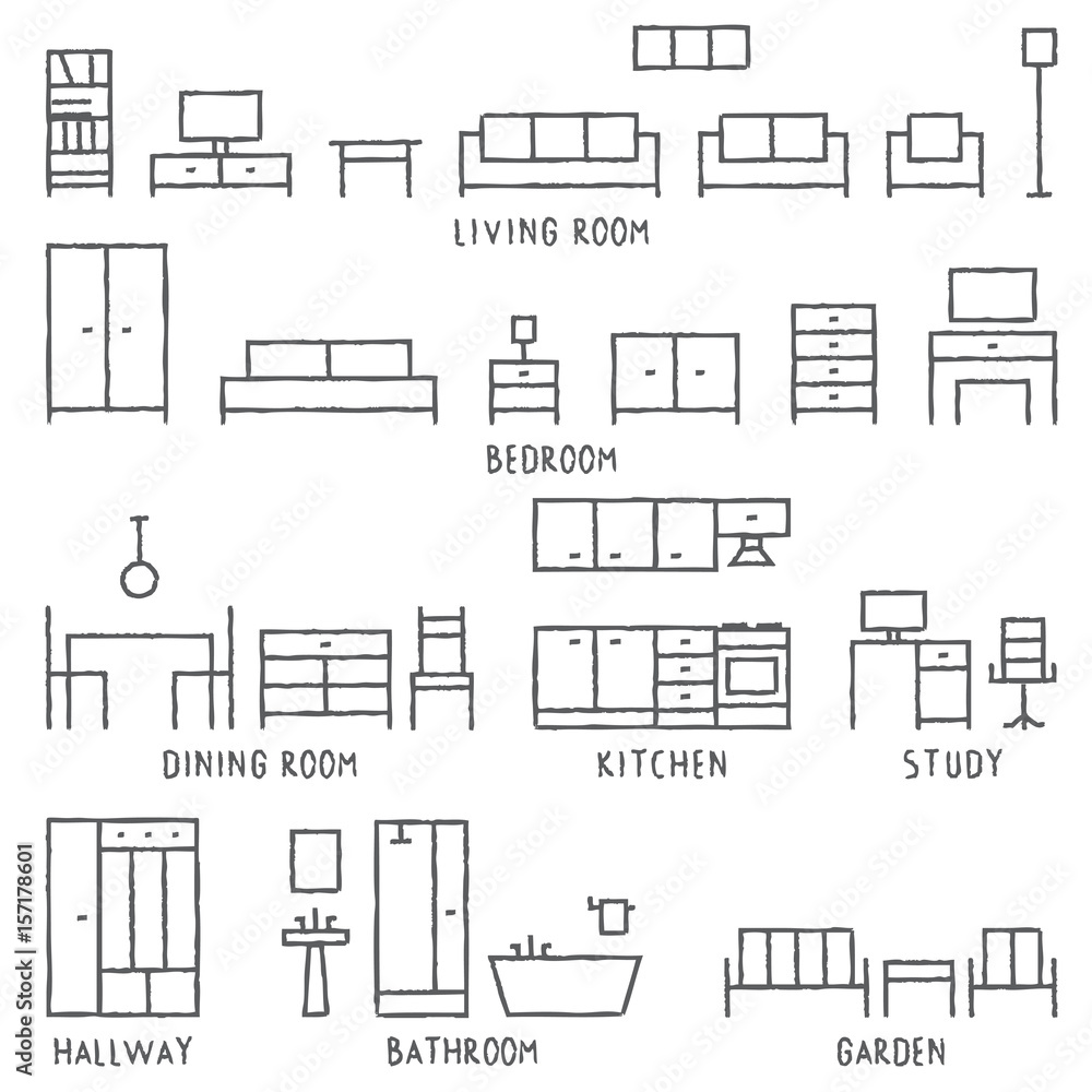 Hand drawn vector furniture outline icons 1 Hand drawn vector furniture outline icons 1