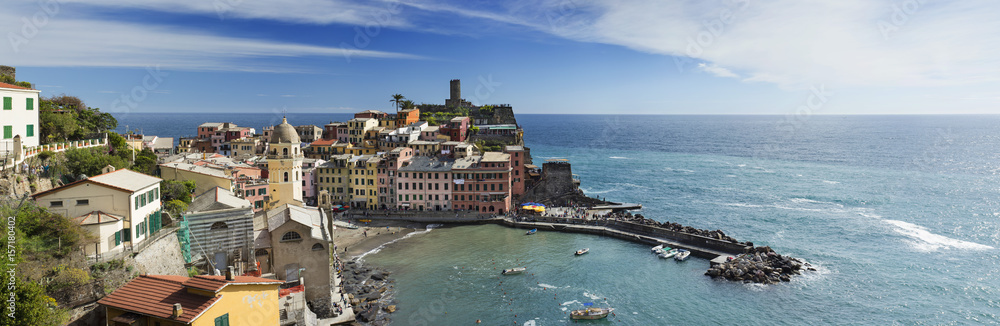 panorama with emerald sea lagoon in city in Italy