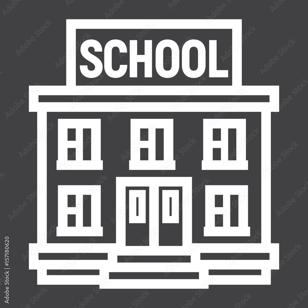 School building line icon, Education and architecture, vector graphics, a linear pattern on a black background, eps 10.