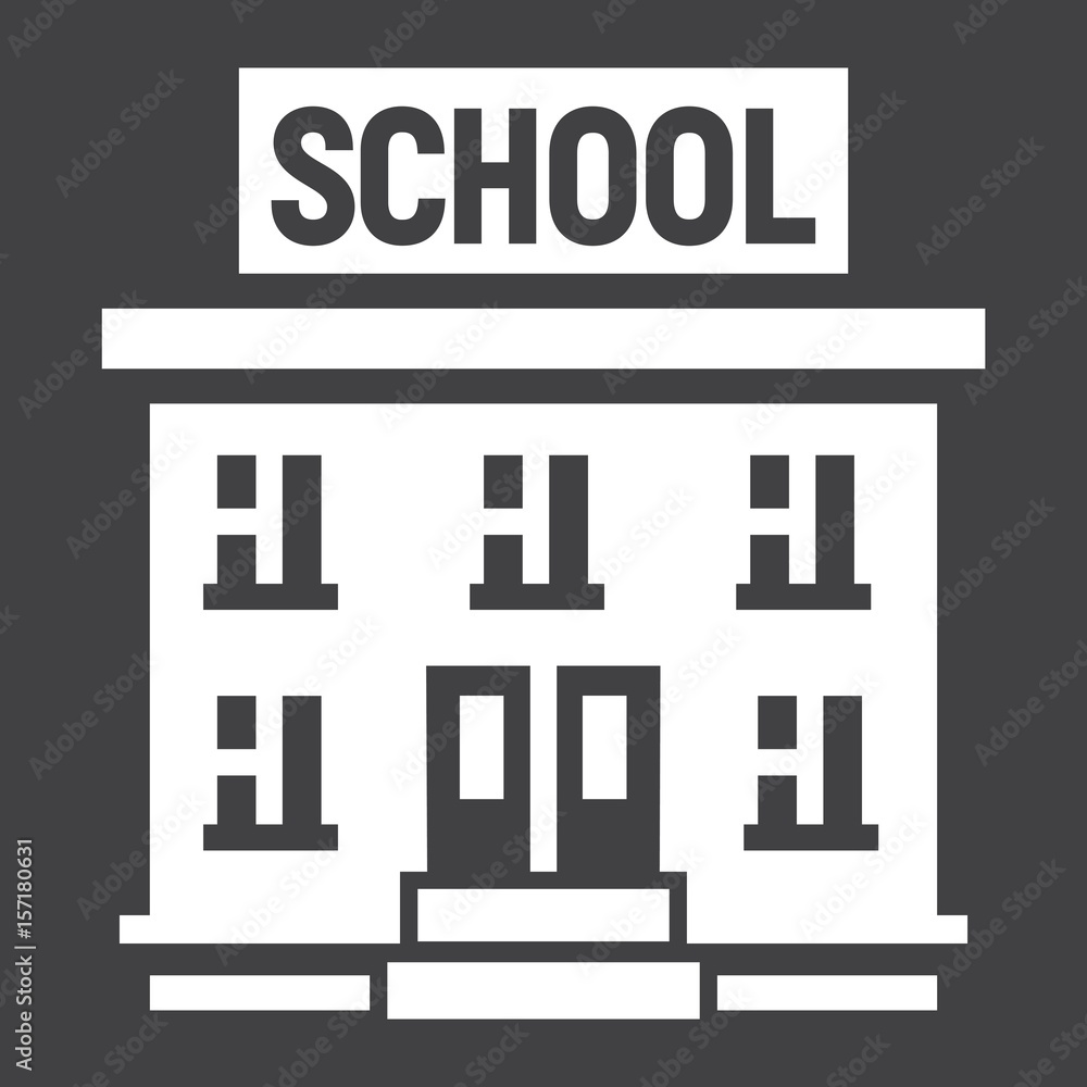 School building solid icon, Education and architecture, vector graphics, a filled pattern on a black background, eps 10. School building solid icon, Education and architecture, vector graphics, a filled pattern on a black background, eps 10.