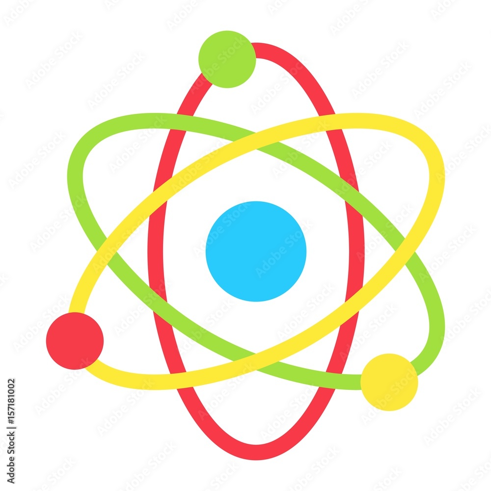 Atom flat icon, Education and physics, vector graphics, a colorful solid pattern on a white background, eps 10. Atom flat icon, Education and physics, vector graphics, a colorful solid pattern on a white background, eps 10.