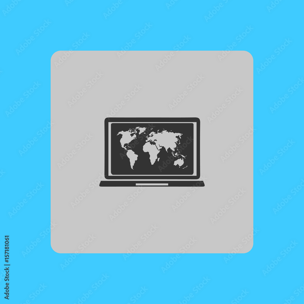 Laptop and world map illustration. World map geography symbol. Flat design style. Laptop and world map illustration. World map geography symbol. Flat design style.