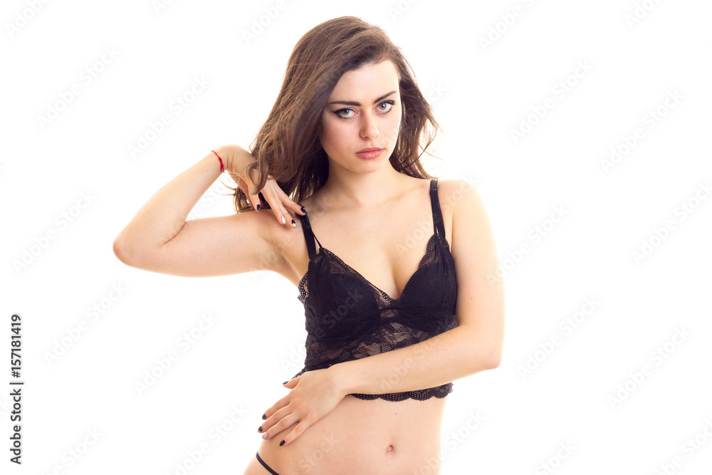 Fototapeta premium Young woman in black bra