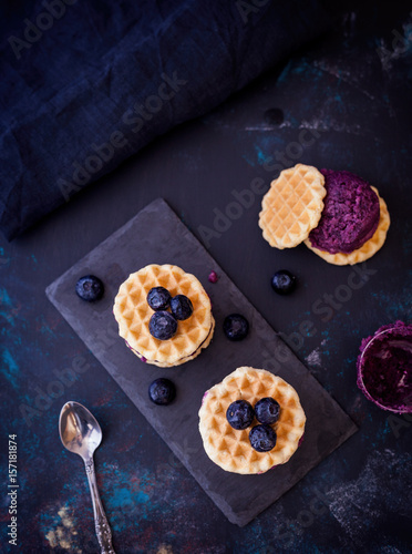 Waffles and Blueberry Ice Cream