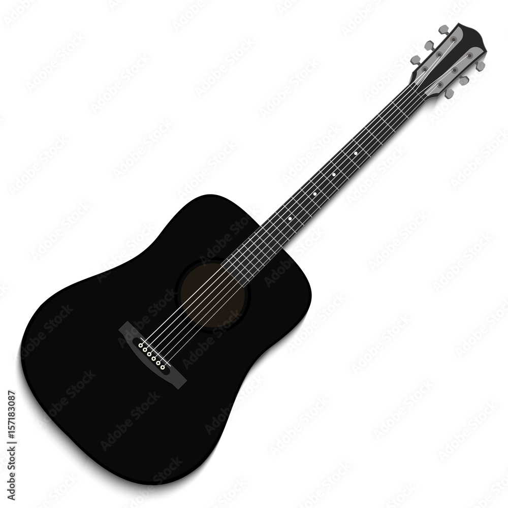Musical instrument. Black acoustic guitar isolated on white background. Vector illustration