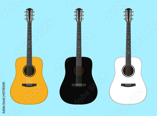 Musical instruments. Set of acoustic guitars isolated on a colored background. Vector illustration photo