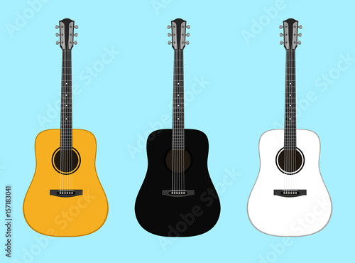 Musical instruments. Set of acoustic guitars isolated on a colored background. Vector illustration