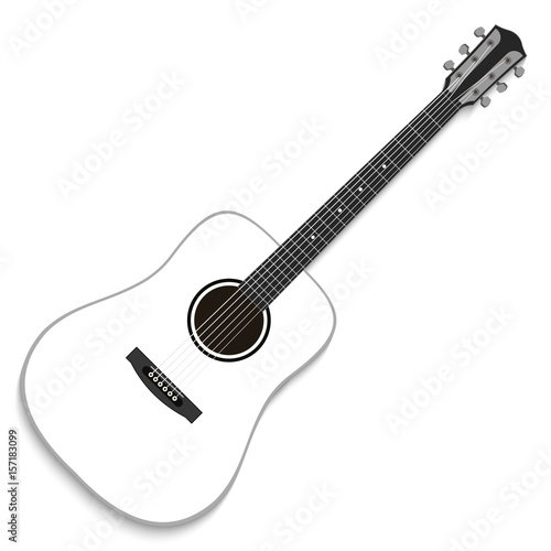 Musical instrument. White acoustic guitar isolated on white background. Vector illustration