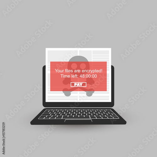 Locked Device, Encrypted Files, Lost Documents, Ransomware Attack - Virus Infection, Malware, Fraud, Spam, Phishing, Email Scam, Hacking - IT Security Concept Design, Vector illustration