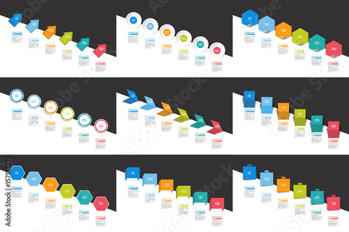 Mega set of Infographics timeline banners, charts. Step by step report templates. Vector.