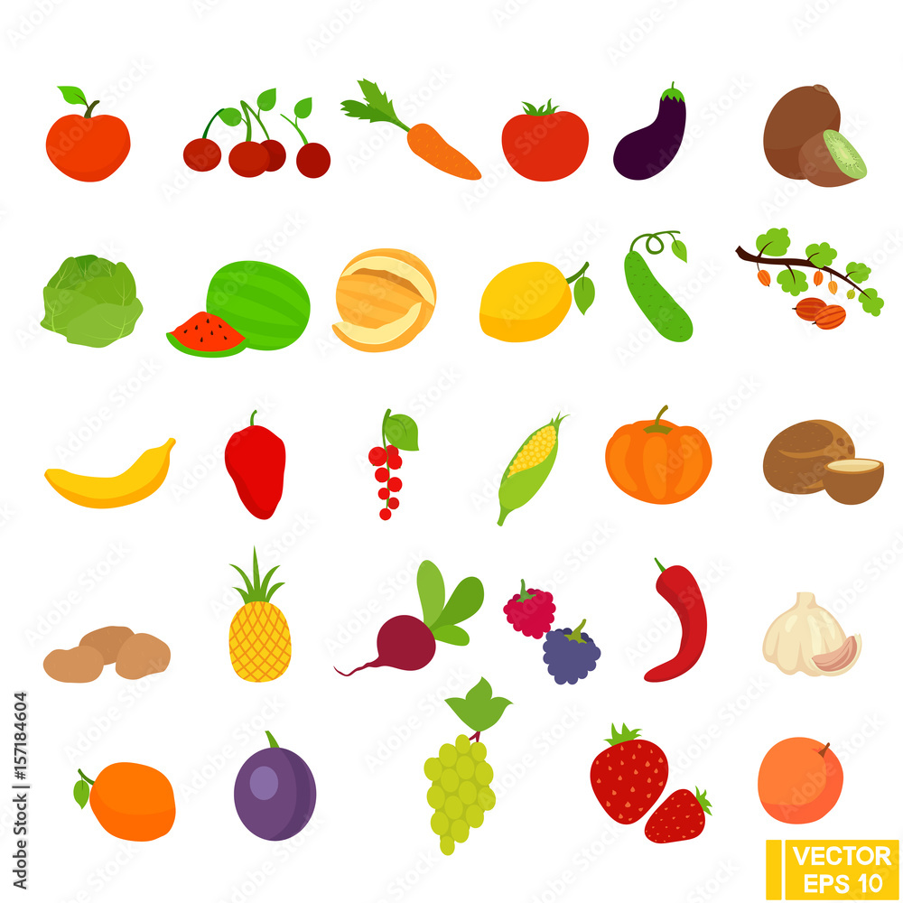 Set of fruits and vegetables. Set of fruits and vegetables.