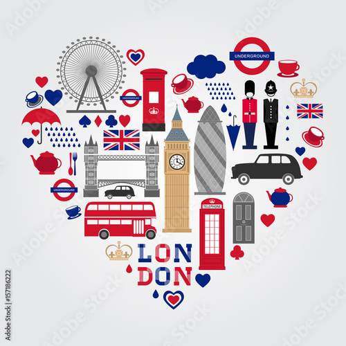 London Heart Symbols Set. UK icon collection.