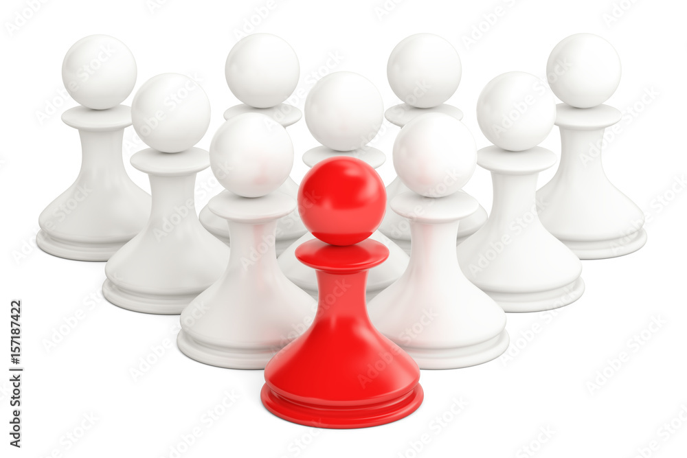 leader concept from chess pawns, 3D rendering leader concept from chess pawns, 3D rendering