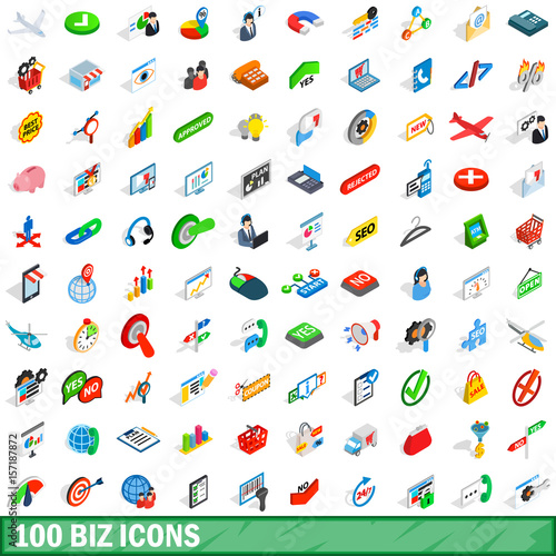 100 biz icons set, isometric 3d style
