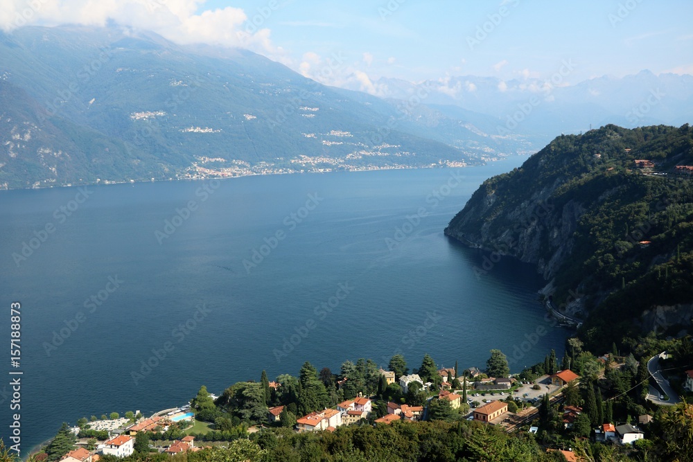 Varenna and Lake Como view from Castello di Vezio to in summer, Lombardy Italy 
