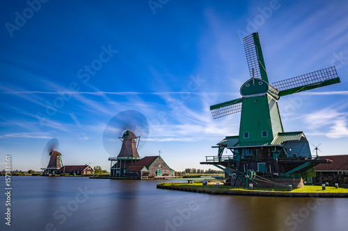 Zaanse Schans has a collection of well-preserved historic windmills and houses in the Netherlands established in 1994. Very popular tourist attractions in Holland.