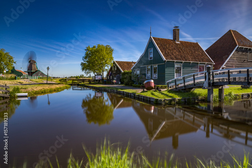 Zaanse Schans has a collection of well-preserved historic windmills and houses in the Netherlands established in 1994. Very popular tourist attractions in Holland.