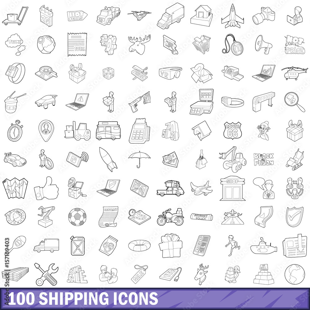 Fototapeta premium 100 shipping icons set, outline style