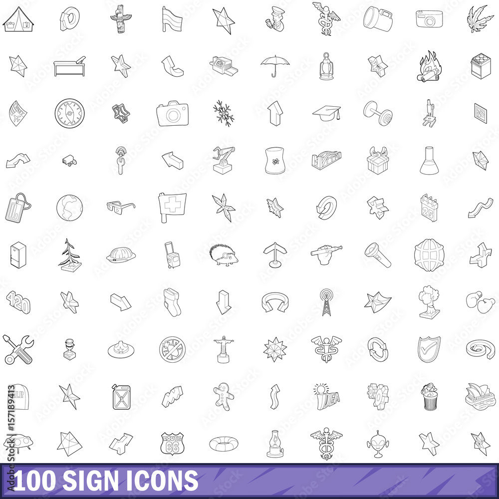 100 sign icons set, outline style 100 sign icons set, outline style