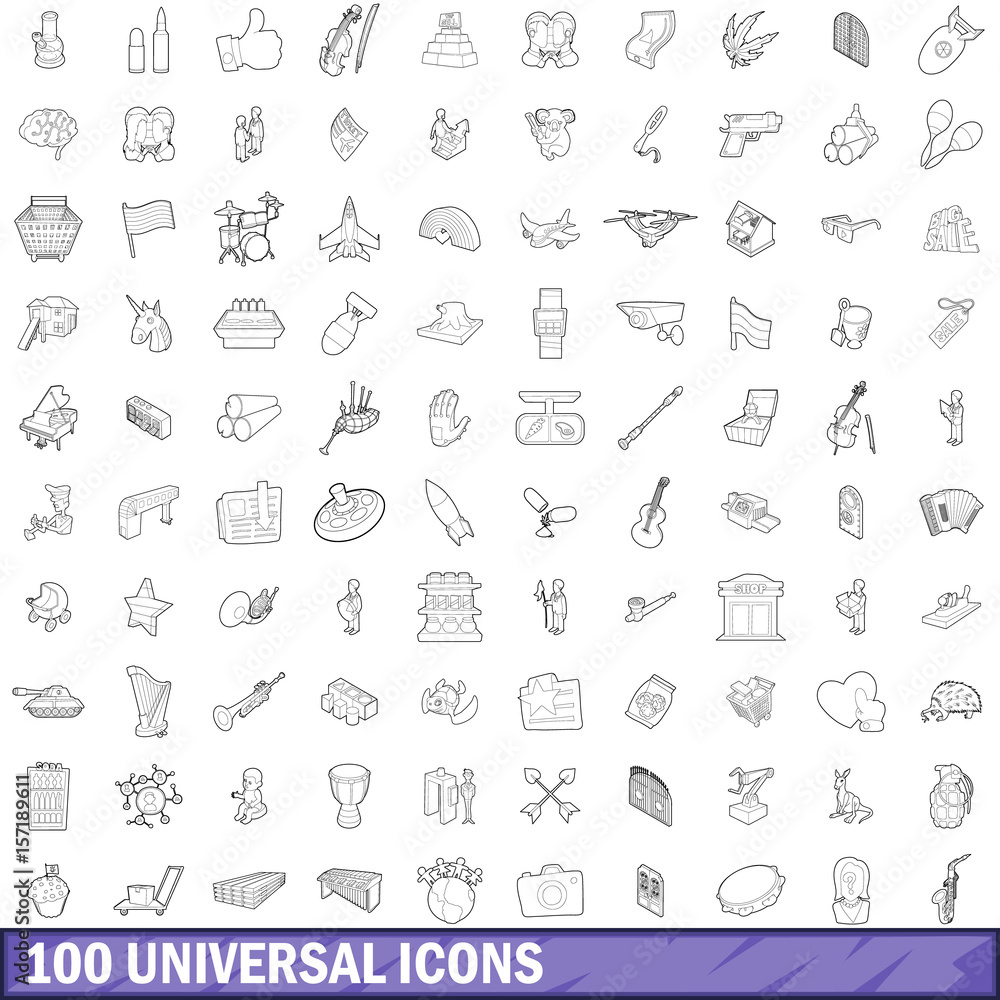 100 universal icons set, outline style 100 universal icons set, outline style