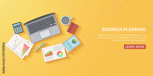Business plan banner horizontal top, cartoon style